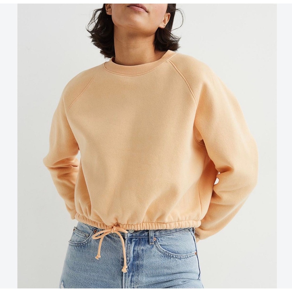 H&M Peach Drawstring Hem Cropped Sweatshirt XS Raglan Pullover